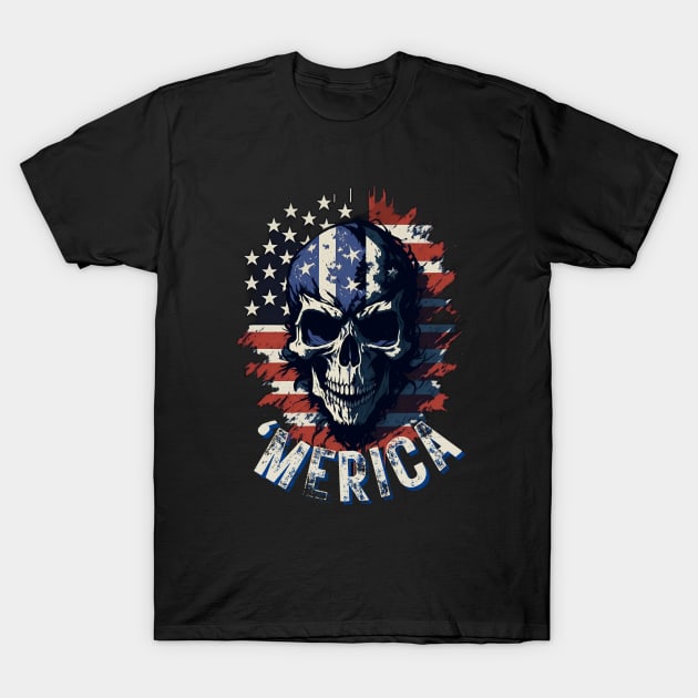 Merica Skull with American Flag T-Shirt by Trip Tank